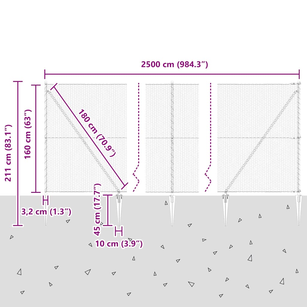 Schweißdrahtzaun mit Spikes 25 x 1,6 m (B x H)