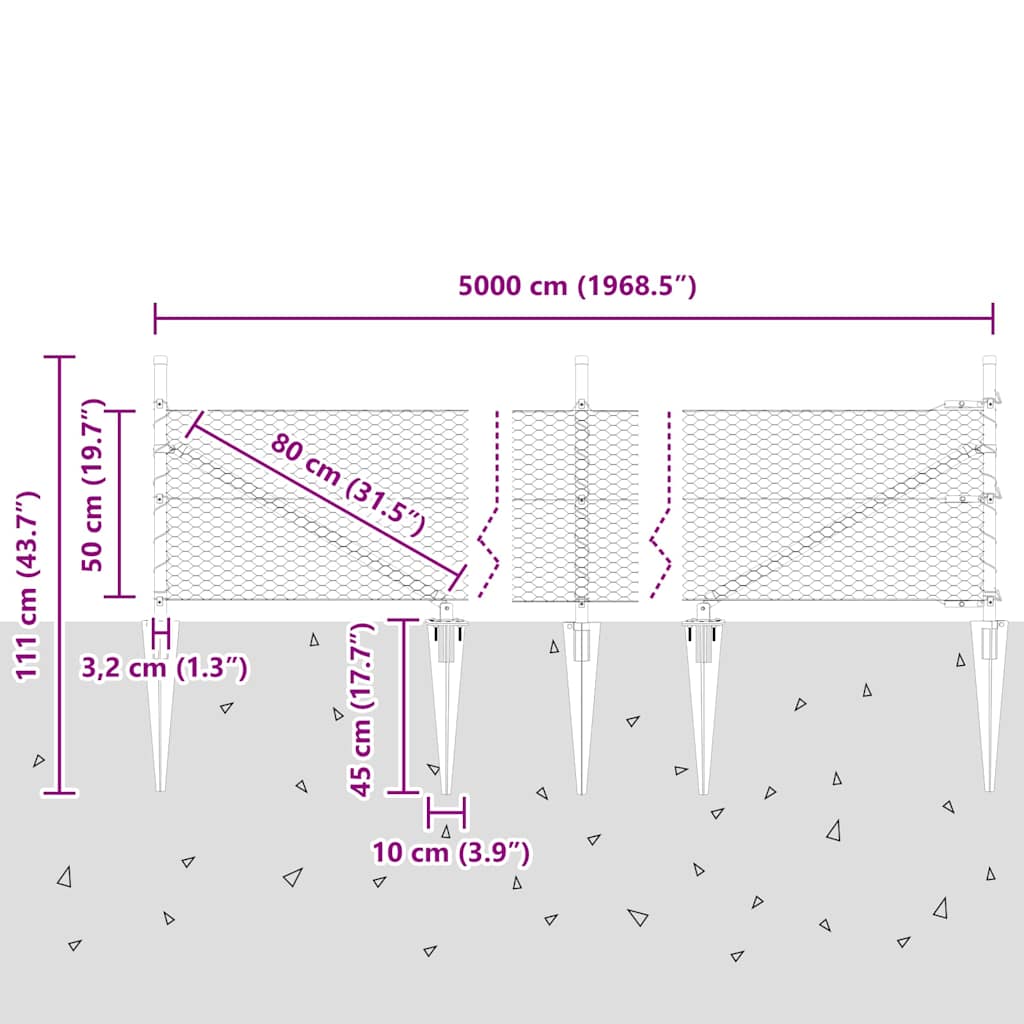 Schweißdrahtzaun mit Spikes 50 x 0,5 m (B x H)