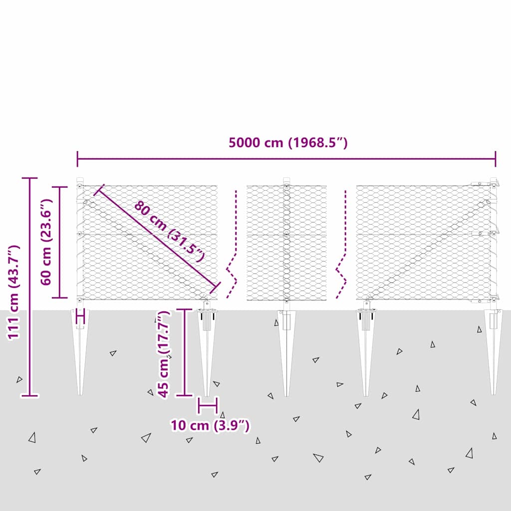 Schweißdrahtzaun mit Spikes 50 x 0,6 m (B x H)