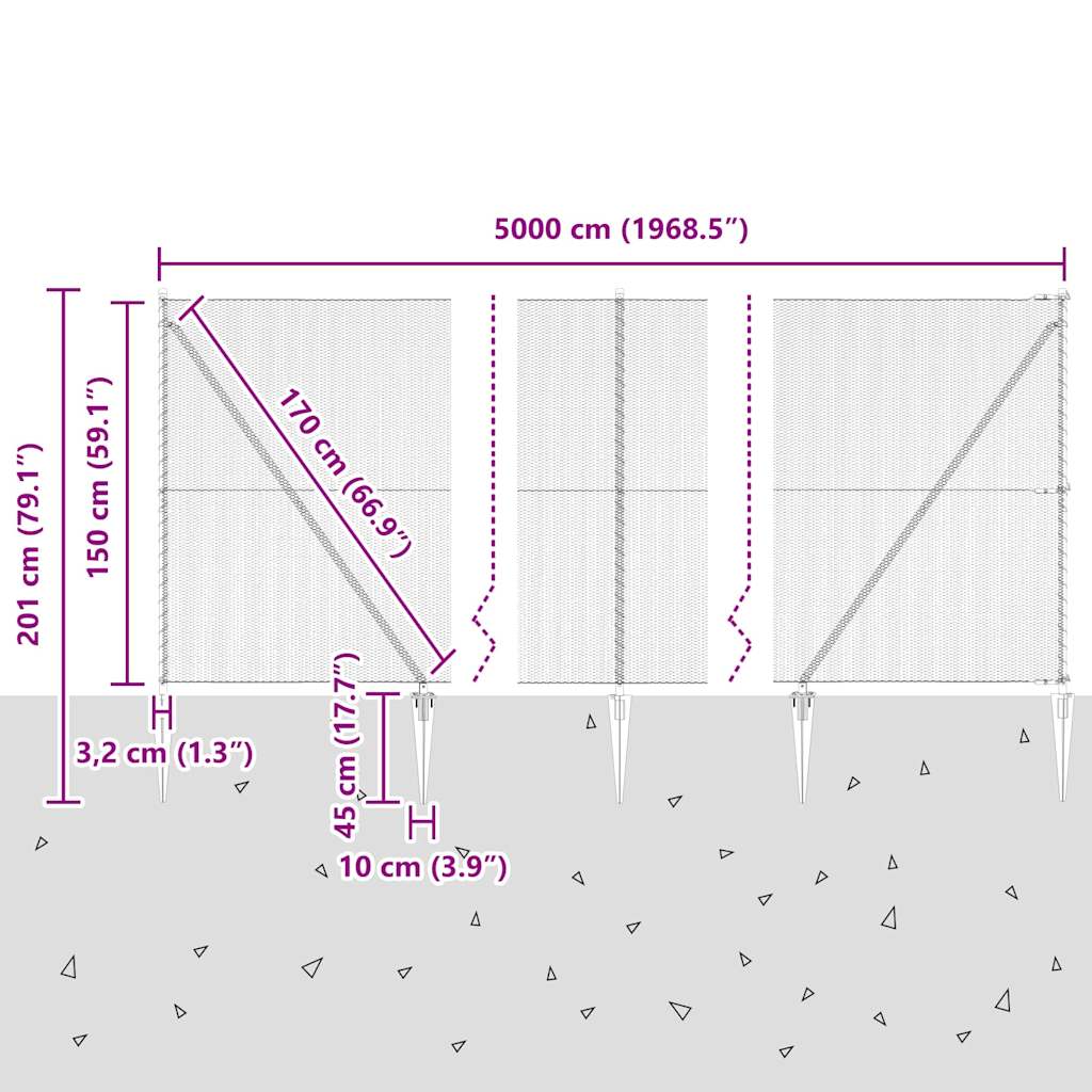 Schweißdrahtzaun mit Spikes 50 x 1,5 m (B x H)