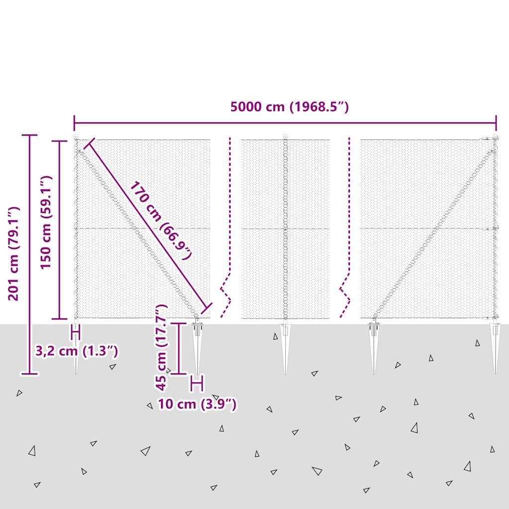Schweißdrahtzaun mit Spikes 50 x 1,5 m (B x H)