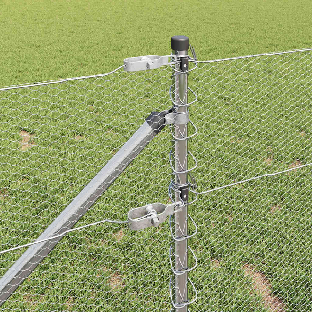 Sechseckzaun mit Pfosten 100 x 0,6 m Verzinkter Stahl Silber