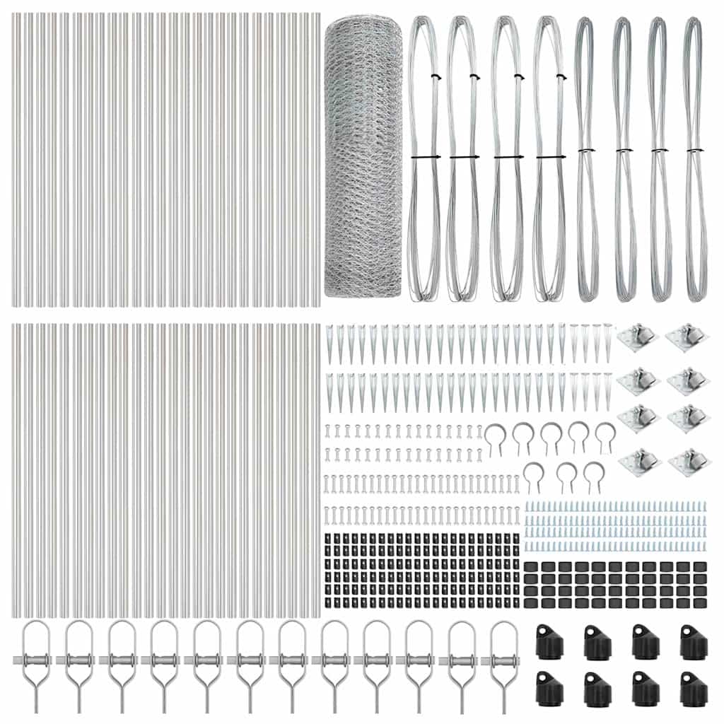 Sechseckzaun mit Pfosten 100 x 0,6 m Verzinkter Stahl Silber