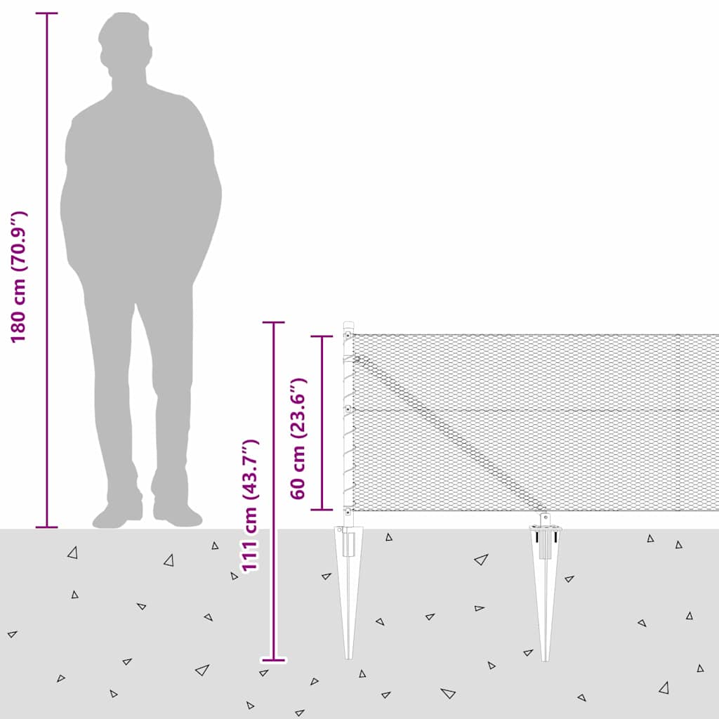 Sechseckzaun mit Pfosten 100 x 0,6 m Verzinkter Stahl Silber
