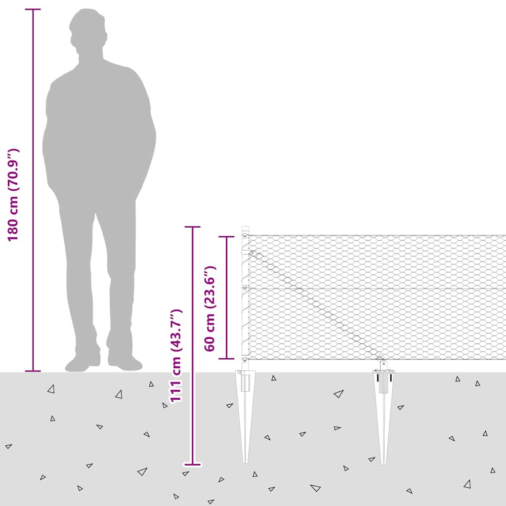 Schweißdrahtzaun mit Spikes 100 x 0,6 m (B x H)