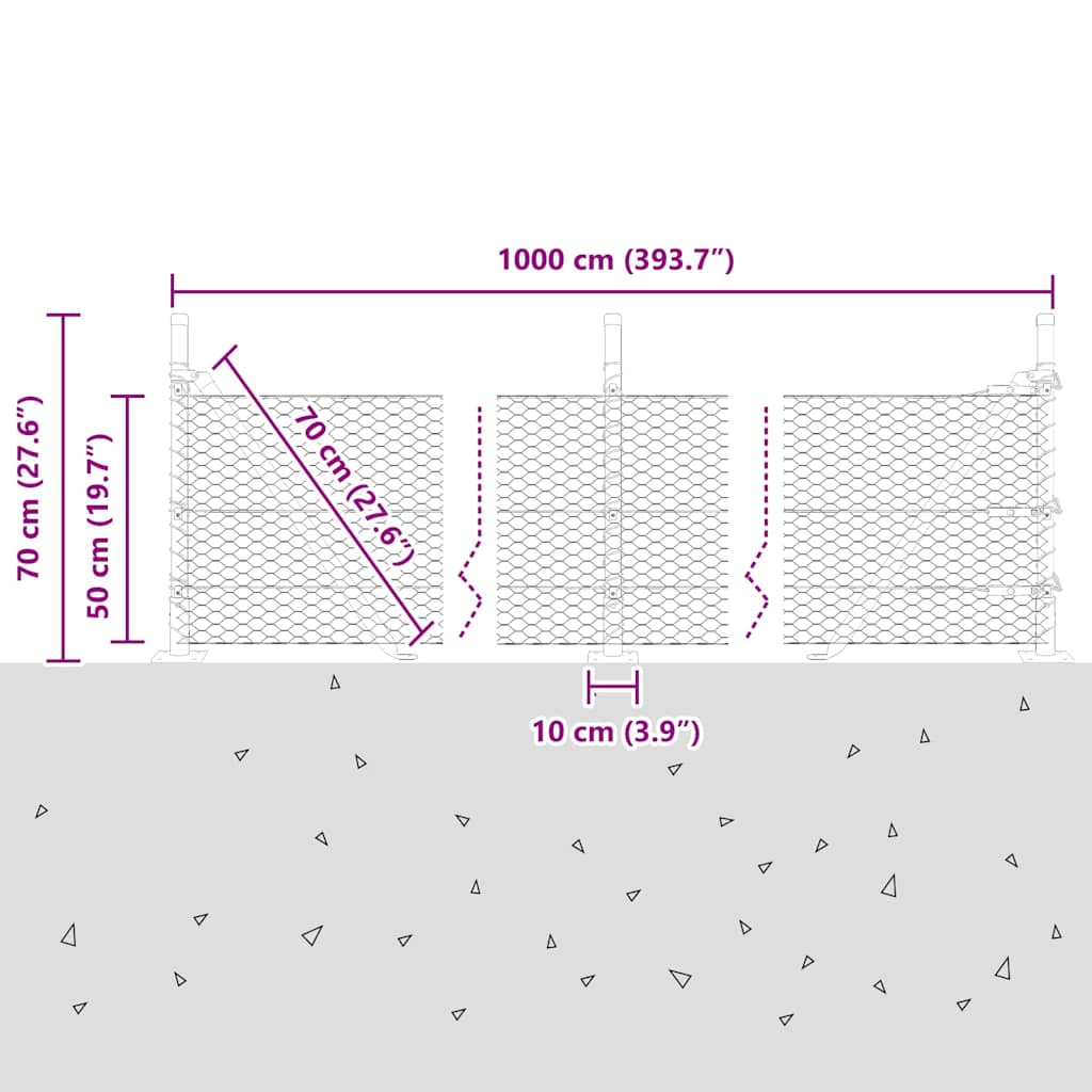 Geschweißter Drahtzaun mit Betonfundament 10 x 0,5 m (B x H)