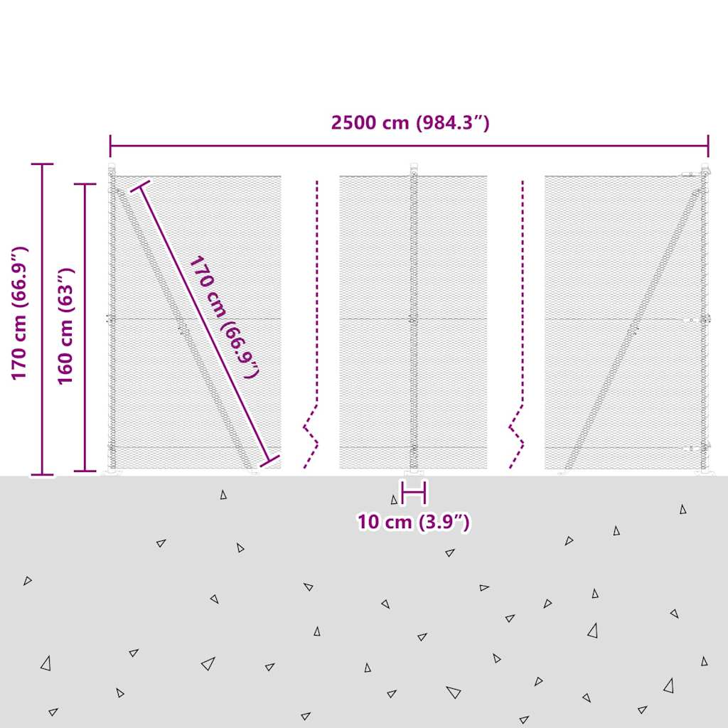 Sechseckzaun mit Betonsockel 25 x 1,6 m PVC-beschichteter Stahl