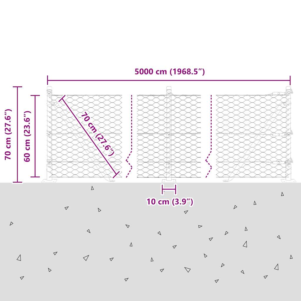 Geschweißter Drahtzaun mit Betonfundament 50 x 0,6 m (B x H)