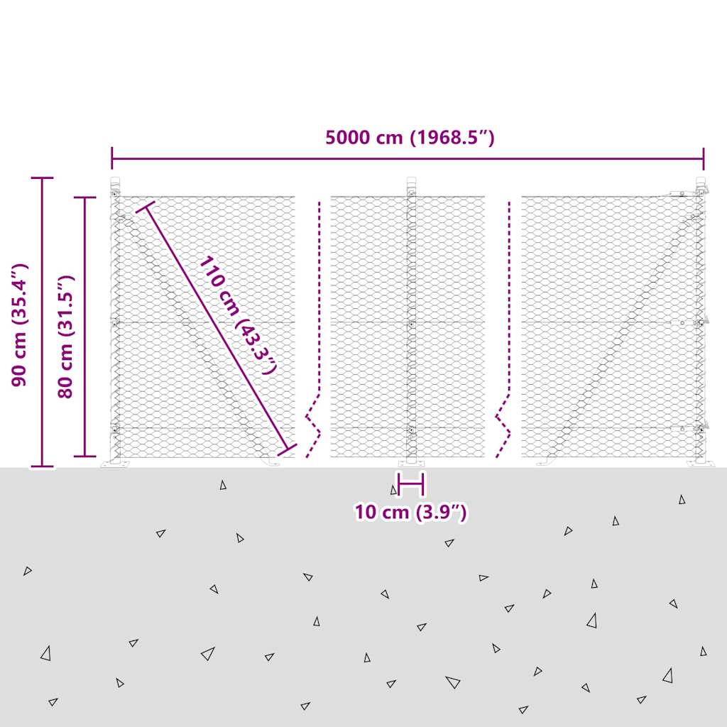 Geschweißter Drahtzaun mit Betonfundament 50 x 0,8 m (B x H)