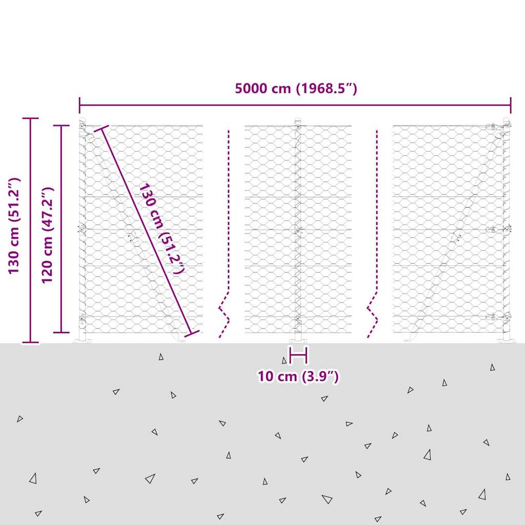 Geschweißter Drahtzaun mit Betonfundament 50 x 1,2 m (B x H)