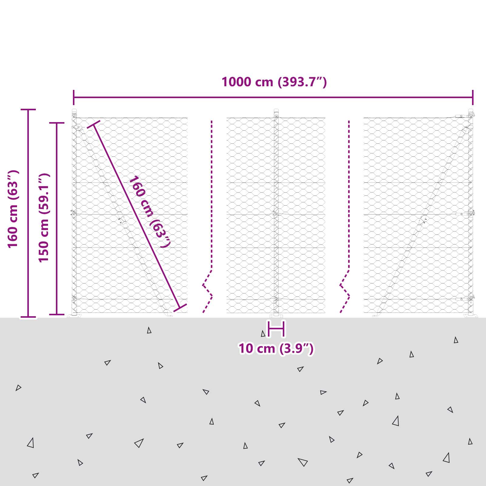 Geschweißter Drahtzaun mit Betonfundament 10 x 1,5 m (B x H)