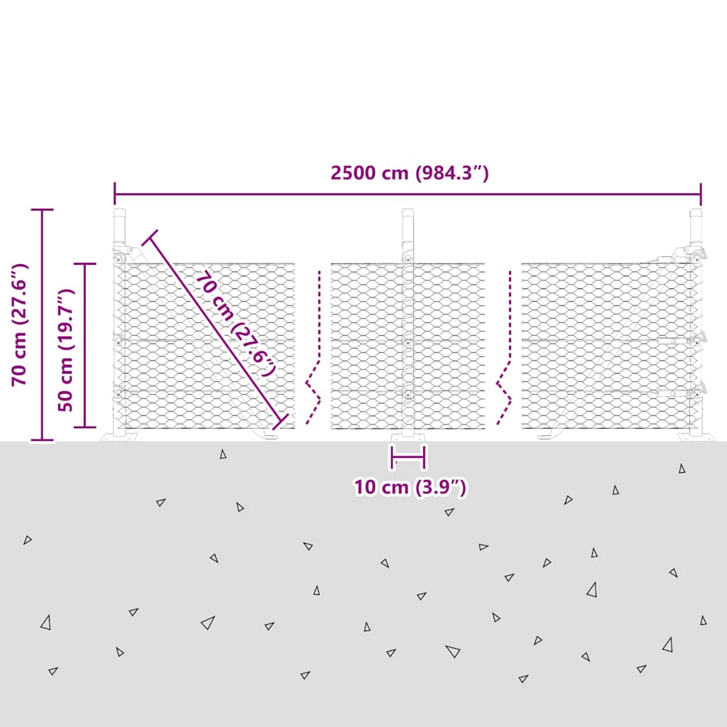 Geschweißter Drahtzaun mit Betonfundament 25 x 0,5 m (B x H)
