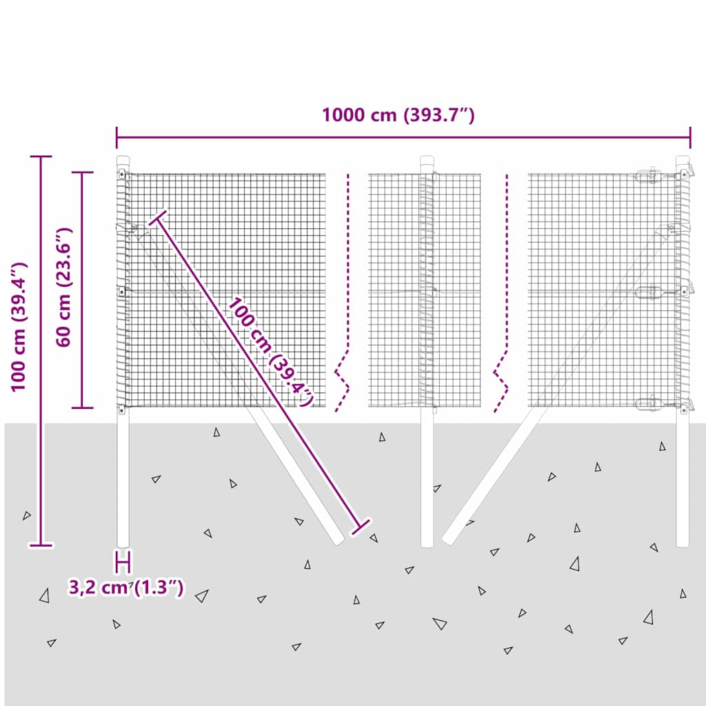 Ground Fix Geschweißter Drahtzaun 10 x 0,6 m (B x H)