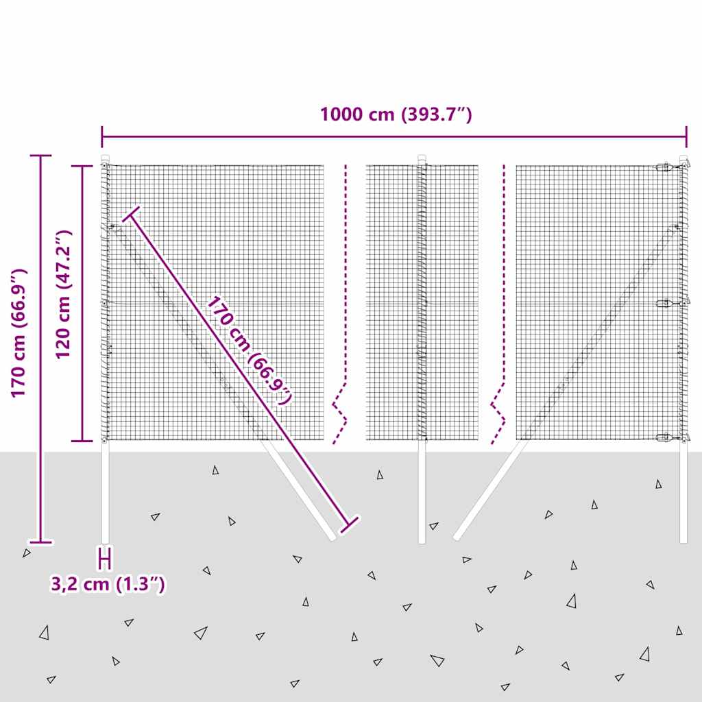 Ground Fix Geschweißter Drahtzaun 10 x 1,2 m (B x H)
