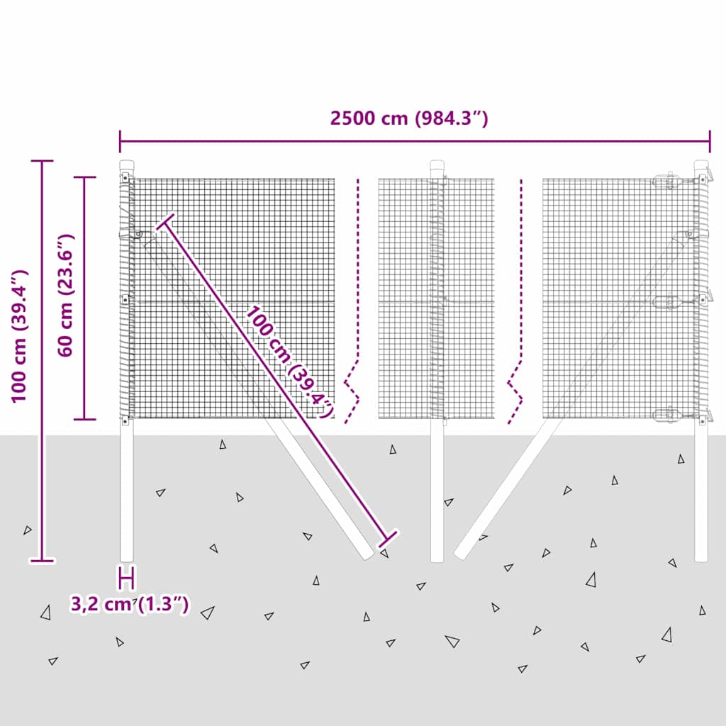 Ground Fix Geschweißter Drahtzaun 25 x 0,6 m (B x H)