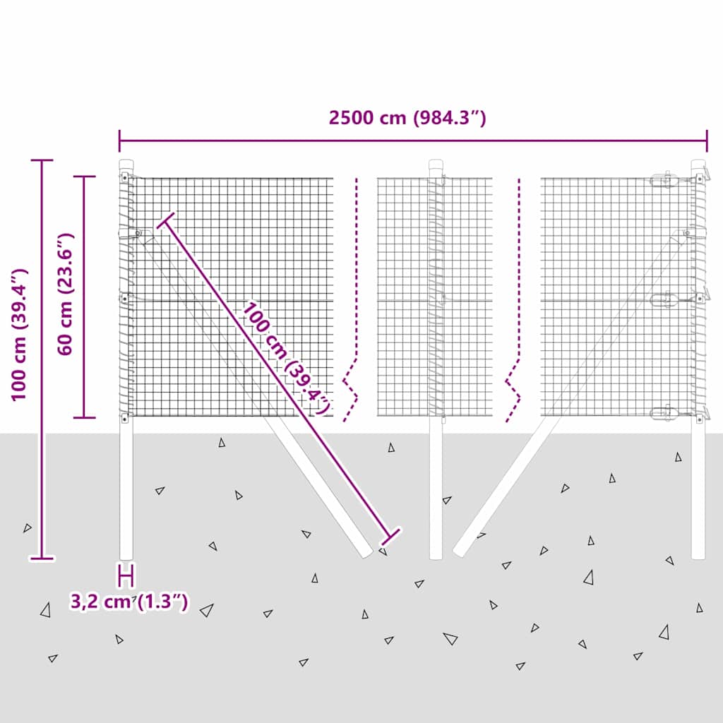 Ground Fix Geschweißter Drahtzaun 25 x 0,6 m (B x H)