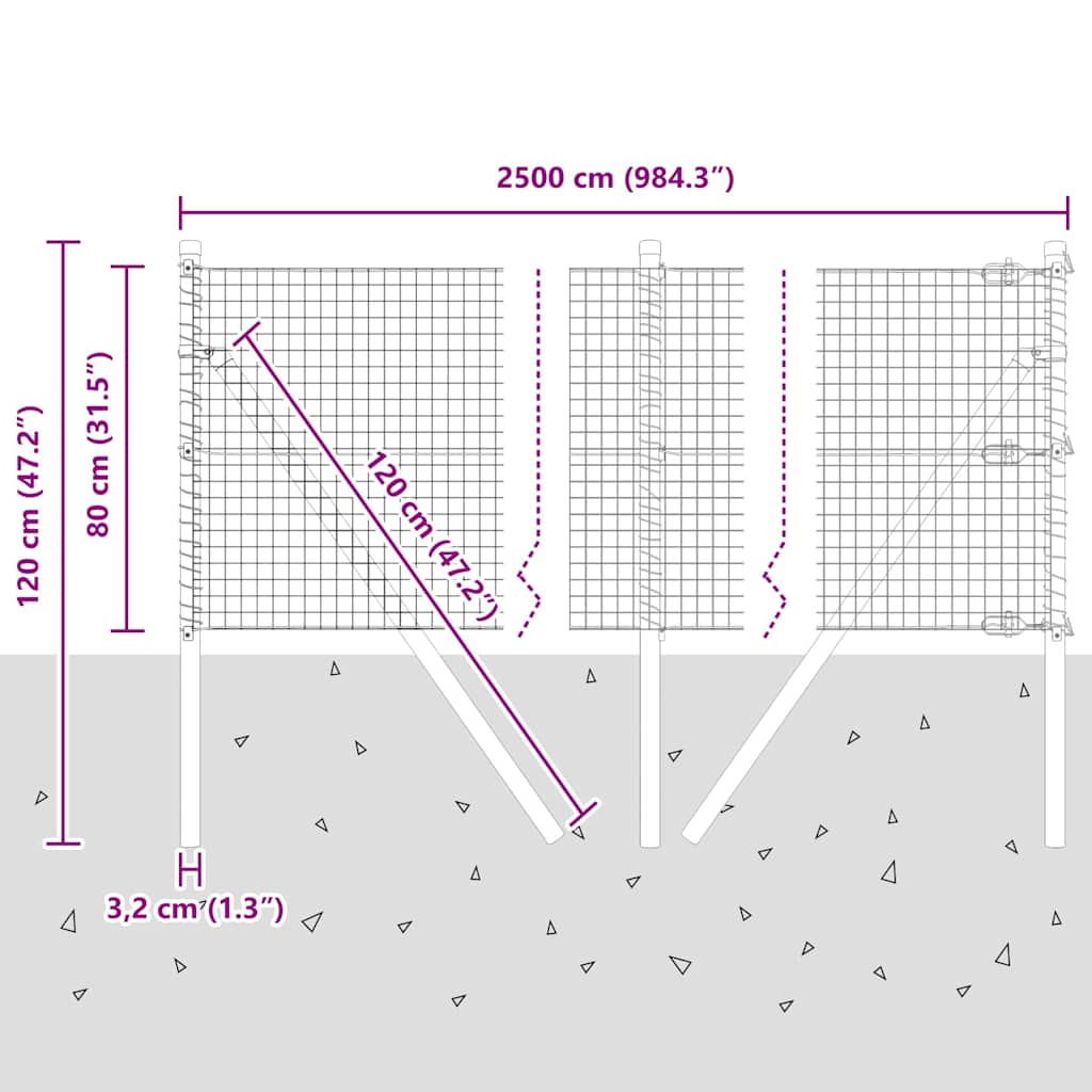 Ground Fix Geschweißter Drahtzaun 25 x 0,8 m (B x H)
