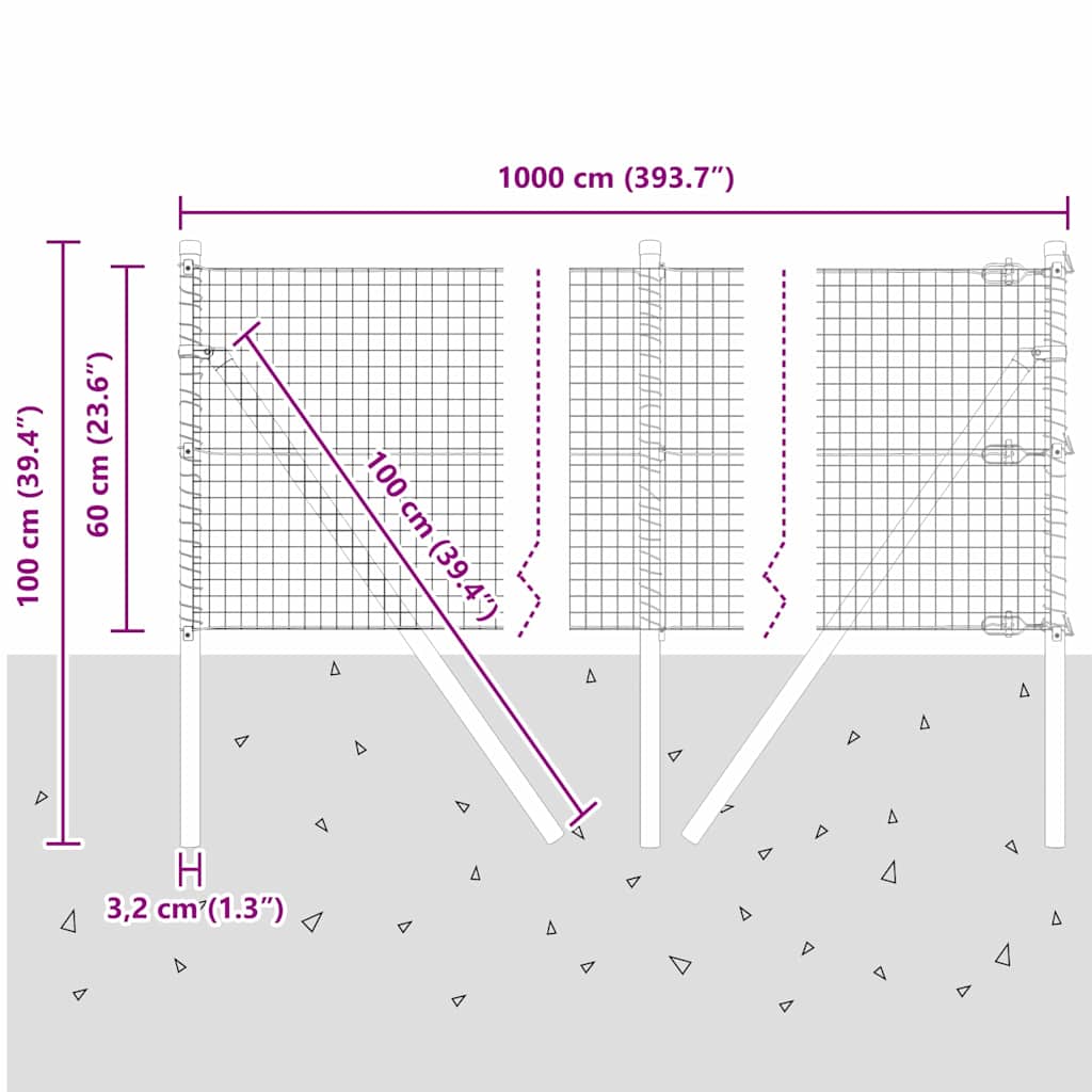 Ground Fix Geschweißter Drahtzaun 10 x 0,6 m (B x H)