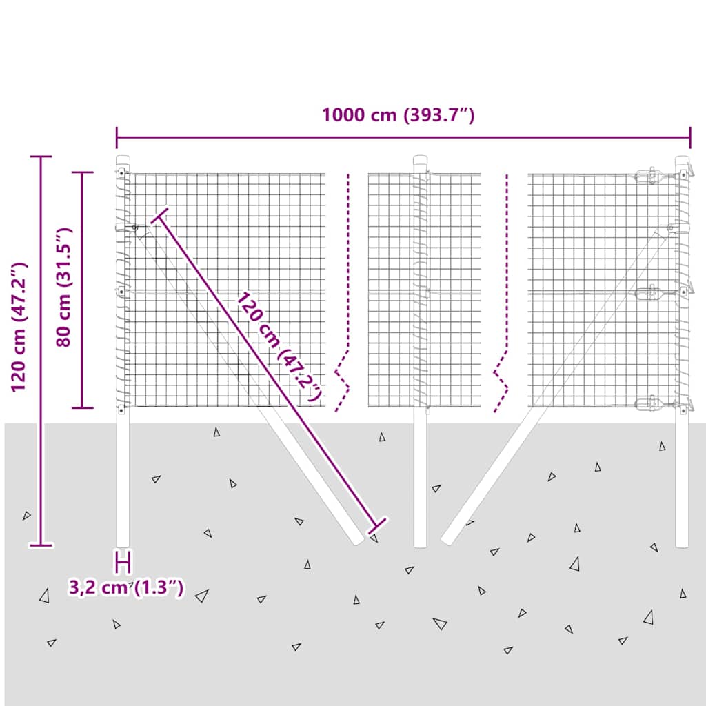 Ground Fix Geschweißter Drahtzaun 10 x 0,8 m (B x H)