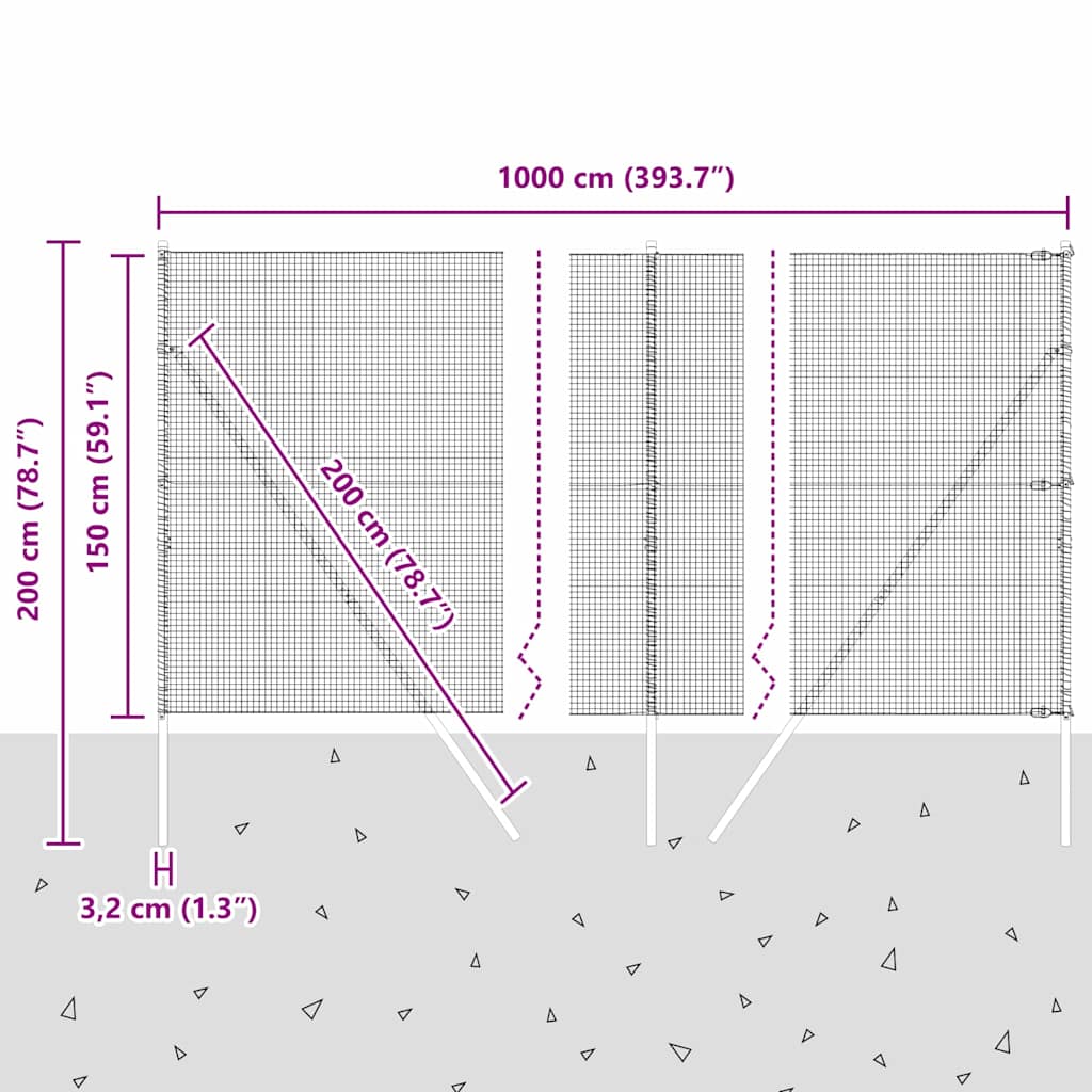Geschweißter Drahtzaun, bodenverankert 10 x 1,5 m Grün Netz