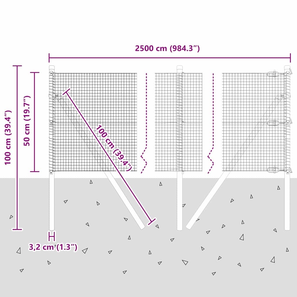Geschweißter Drahtzaun, bodenverankert 25 x 0,5 m Grün Netz