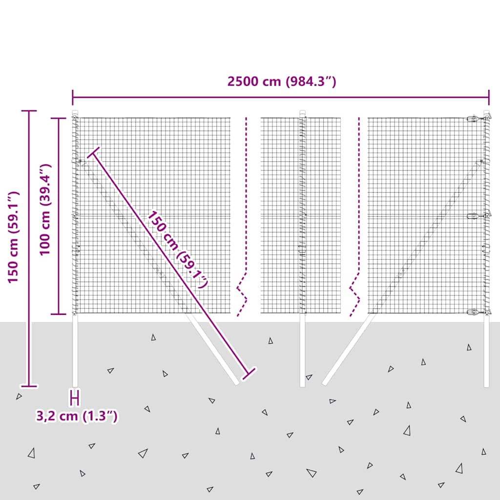Geschweißter Drahtzaun, bodenverankert 25 x 1 m Grün Netz