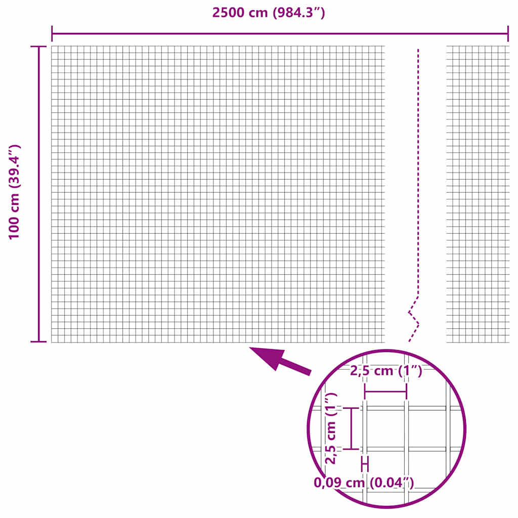 Geschweißter Drahtzaun, bodenverankert 25 x 1 m Grün Netz