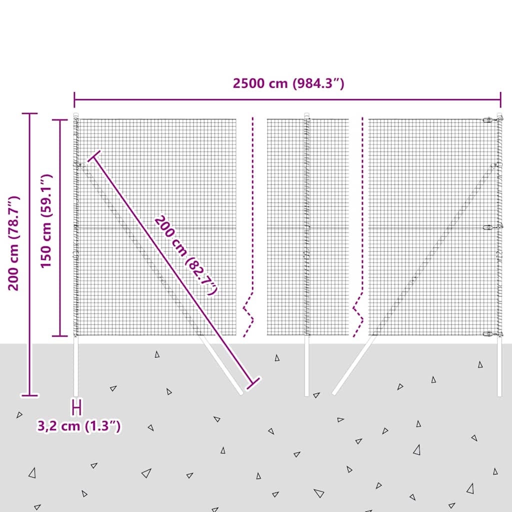Geschweißter Drahtzaun, bodenverankert 25 x 1,5 m Grün Netz