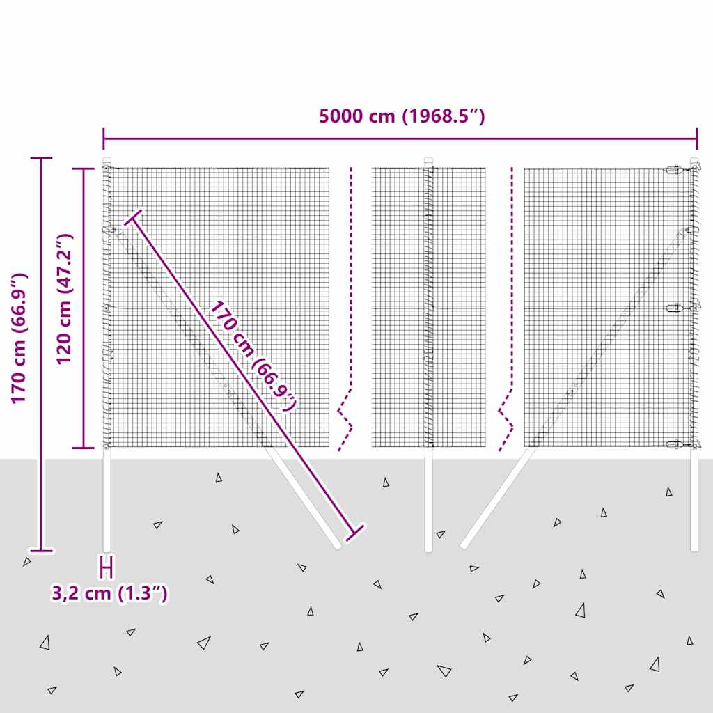 Geschweißter Drahtzaun, bodenverankert 50 x 1,2 m Grün Netz
