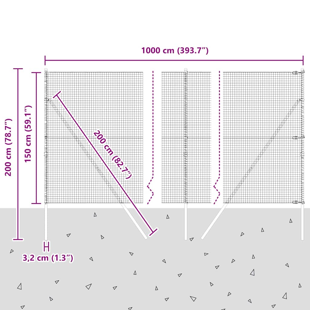 Geschweißter Drahtzaun, bodenverankert 10 x 1,5 m Grau Netz