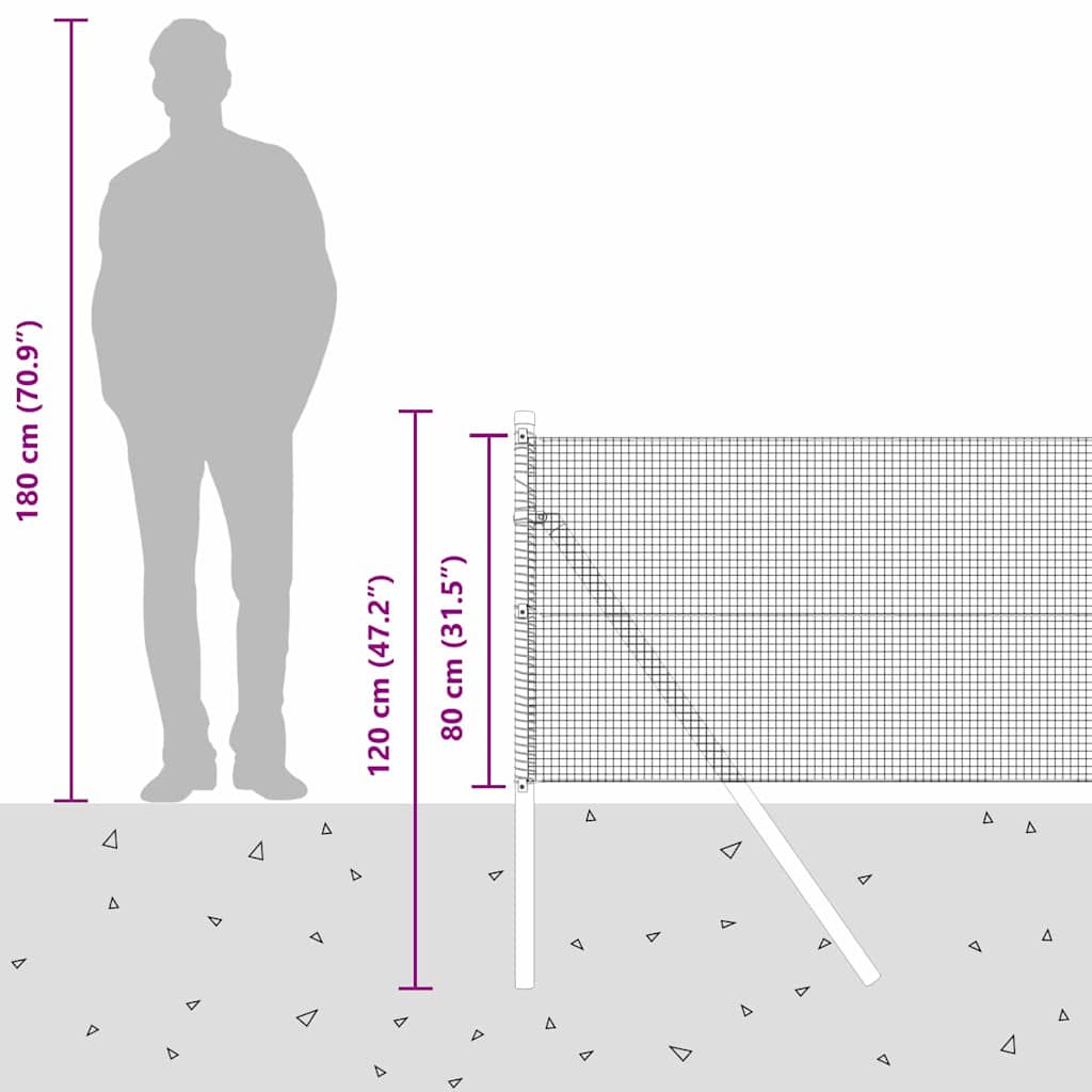 Geschweißter Drahtzaun, bodenverankert 50 x 0,8 m Grau Netz