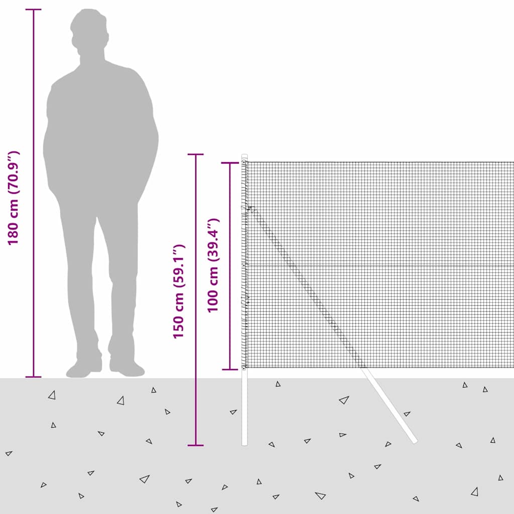 Geschweißter Drahtzaun, bodenverankert 50 x 1 m Grau Netz