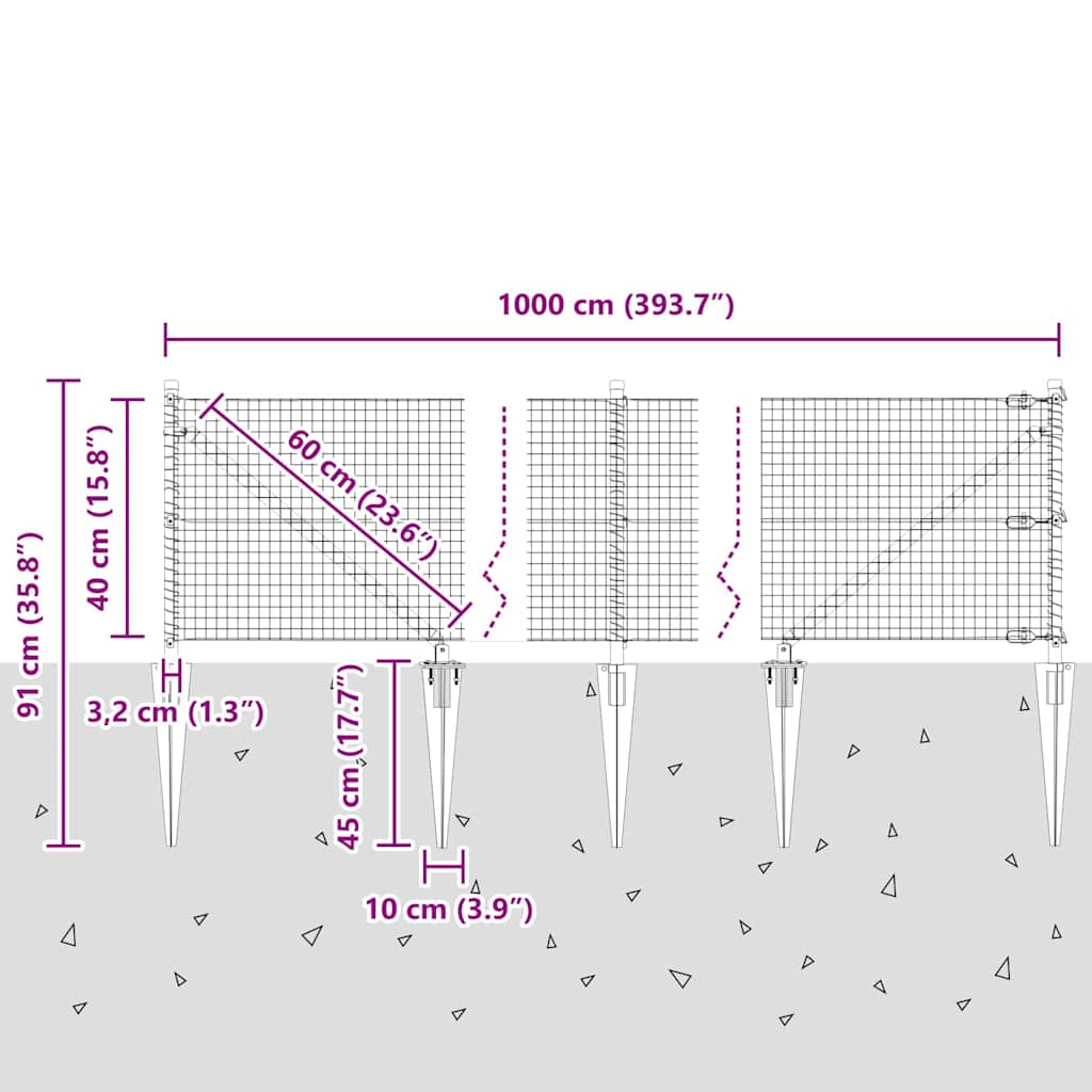 Schweißdrahtzaun mit Spikes 10 x 0,4 m (B x H)