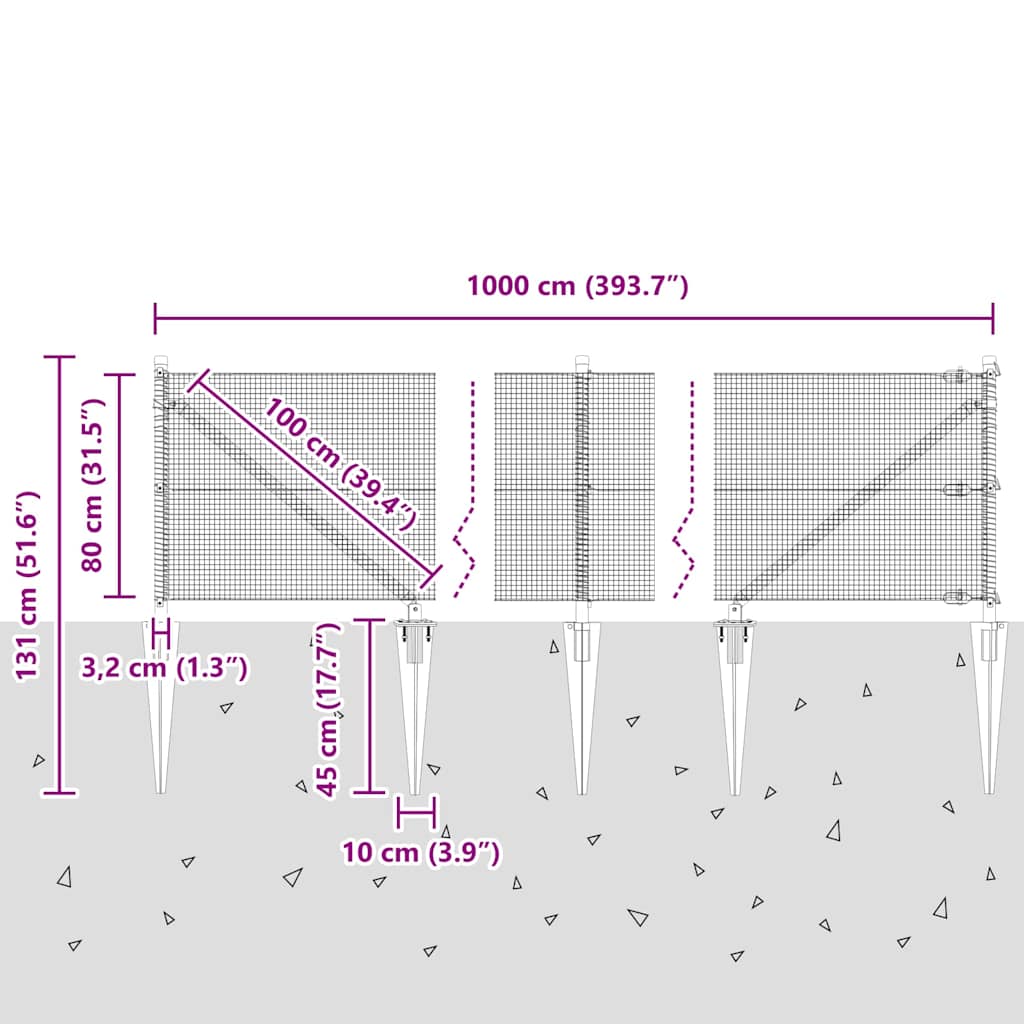 Schweißdrahtzaun mit Spikes 10 x 0,8 m (B x H)