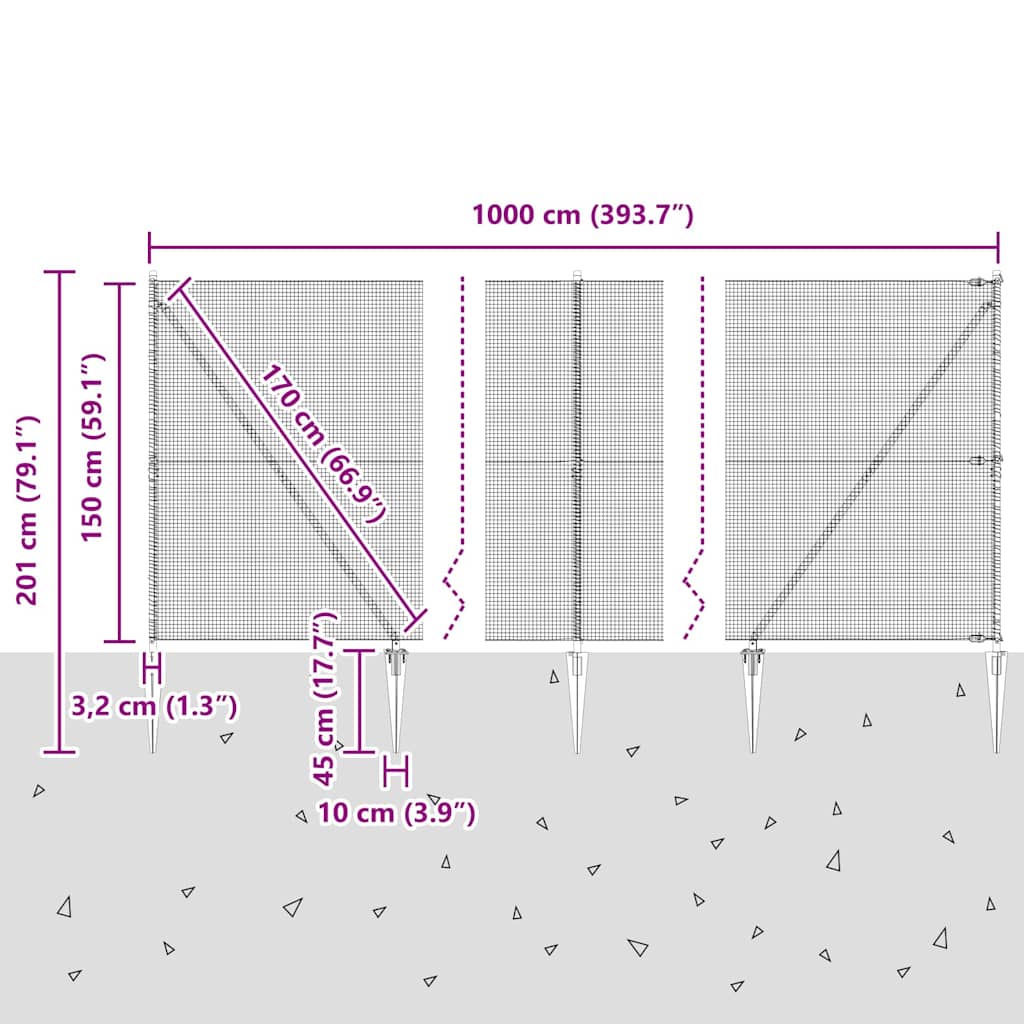 Schweißdrahtzaun mit Spikes 10 x 1,5 m (B x H)