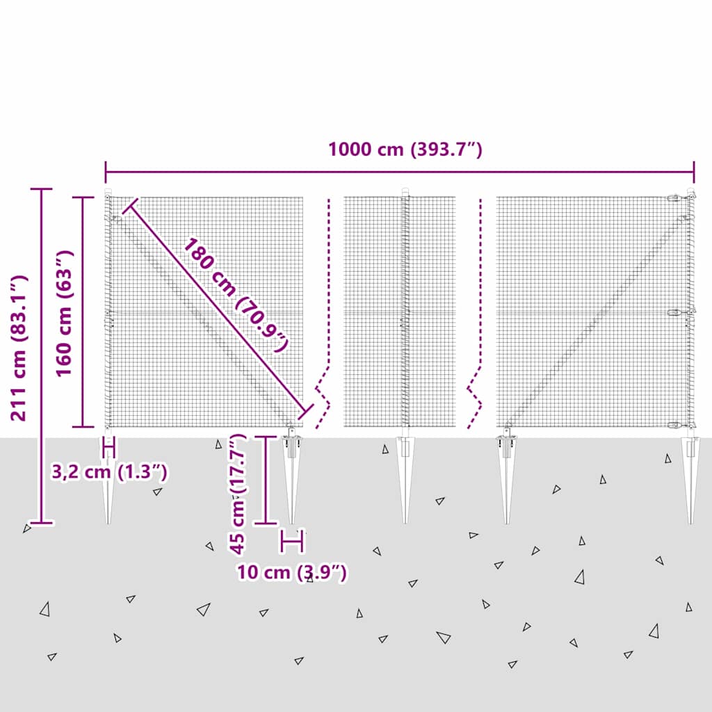 Schweißdrahtzaun mit Spikes 10 x 1,6 m (B x H)