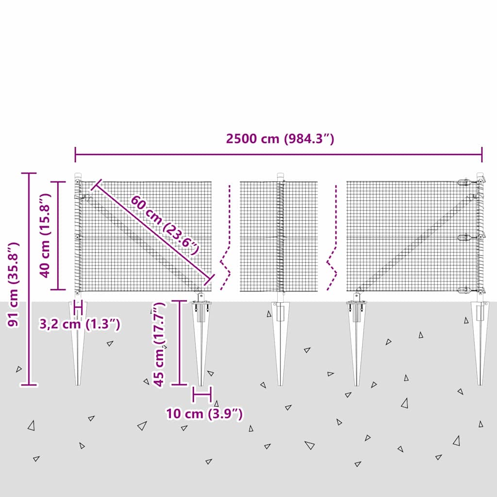 Schweißdrahtzaun mit Spikes 25 x 0,4 m (B x H)