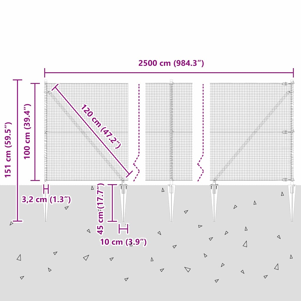 Geschweißter Drahtzaun mit Stacheln 25 x 1 m Verzinkter Stahl