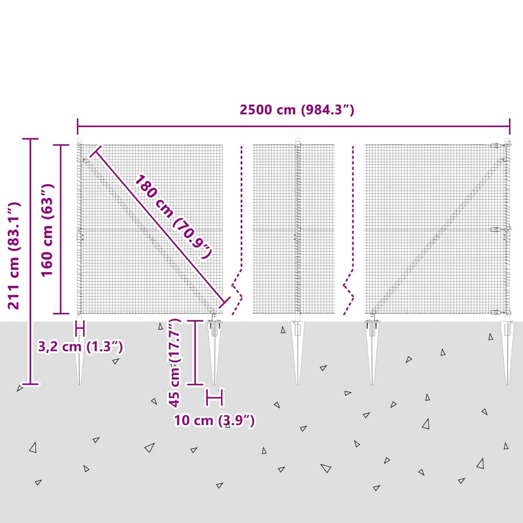 Schweißdrahtzaun mit Spikes 25 x 1,6 m (B x H)