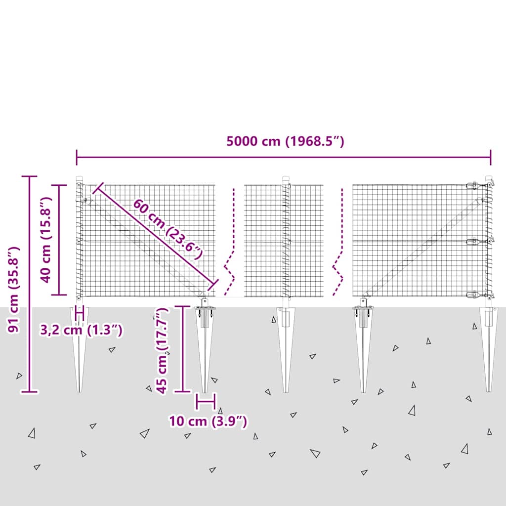 Schweißdrahtzaun mit Spikes 50 x 0,4 m (B x H)