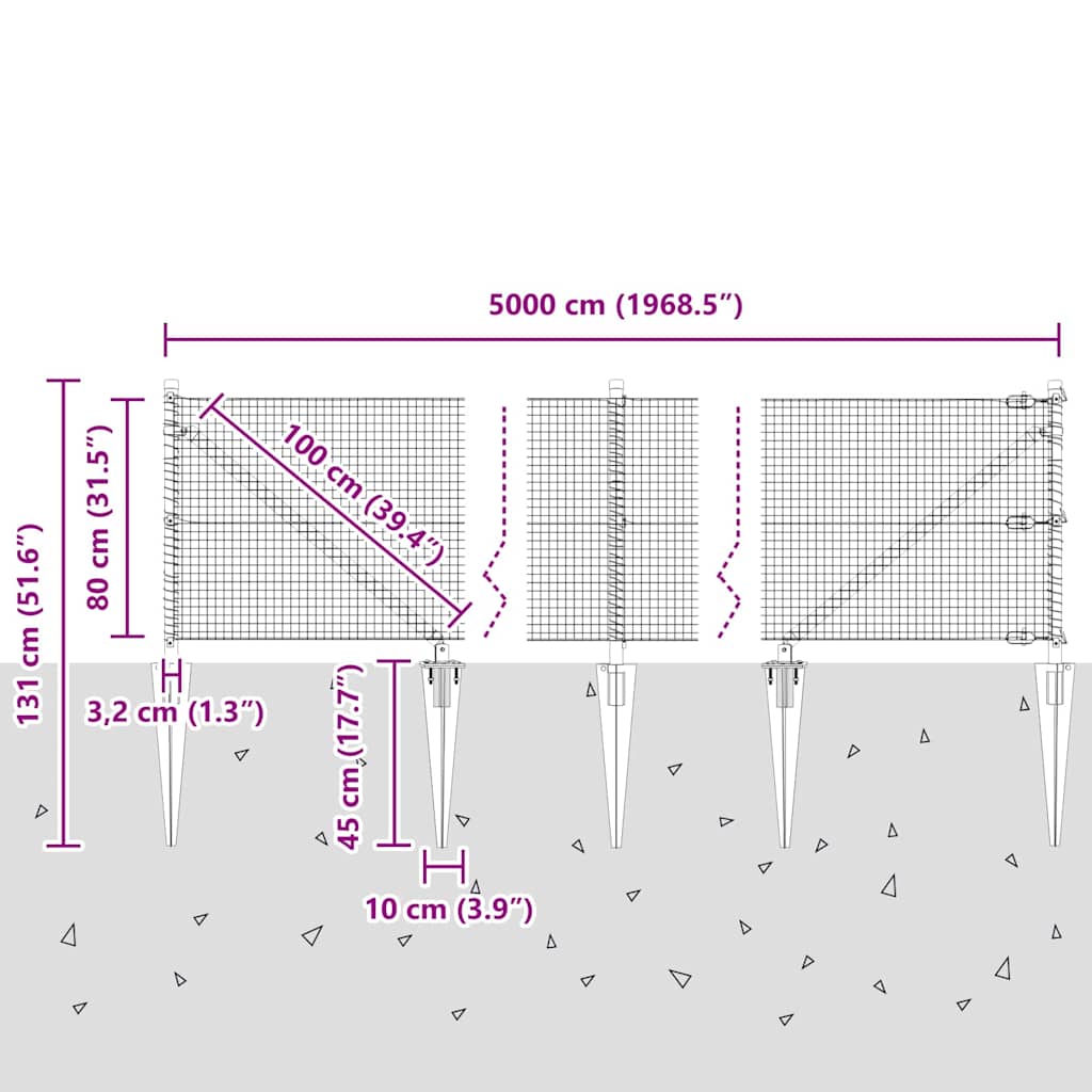 Schweißdrahtzaun mit Spikes 50 x 0,8 m (B x H)