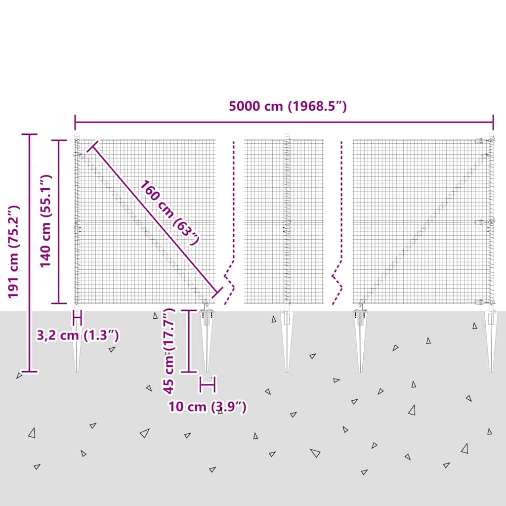 Schweißdrahtzaun mit Spikes 50 x 1,4 m (B x H)