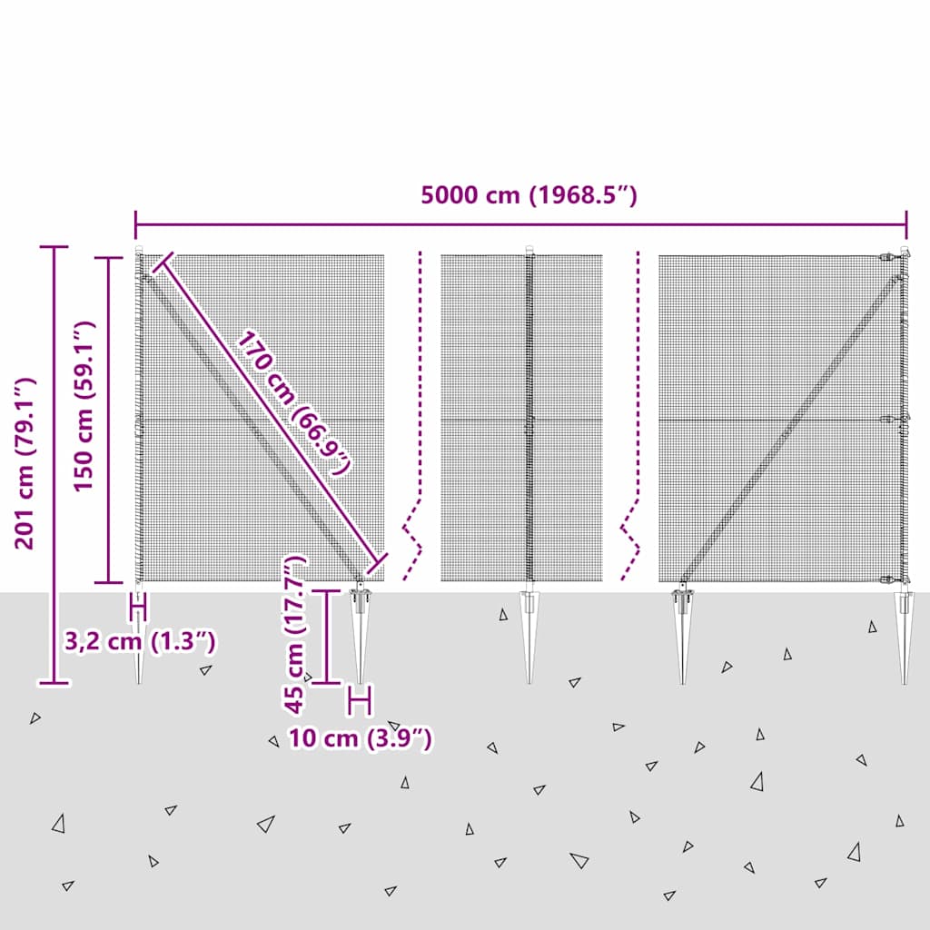 Schweißdrahtzaun mit Spikes 50 x 1,5 m (B x H)
