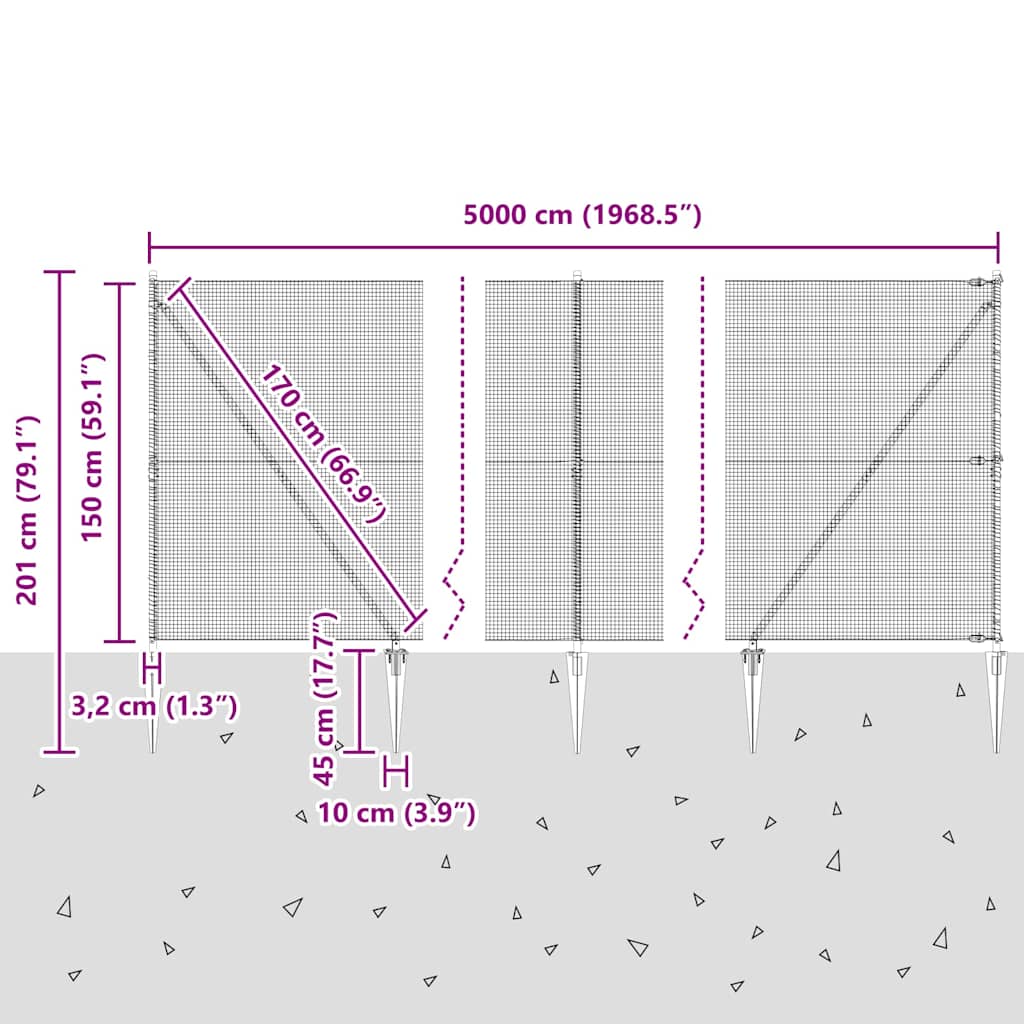 Schweißdrahtzaun mit Spikes 50 x 1,5 m (B x H)