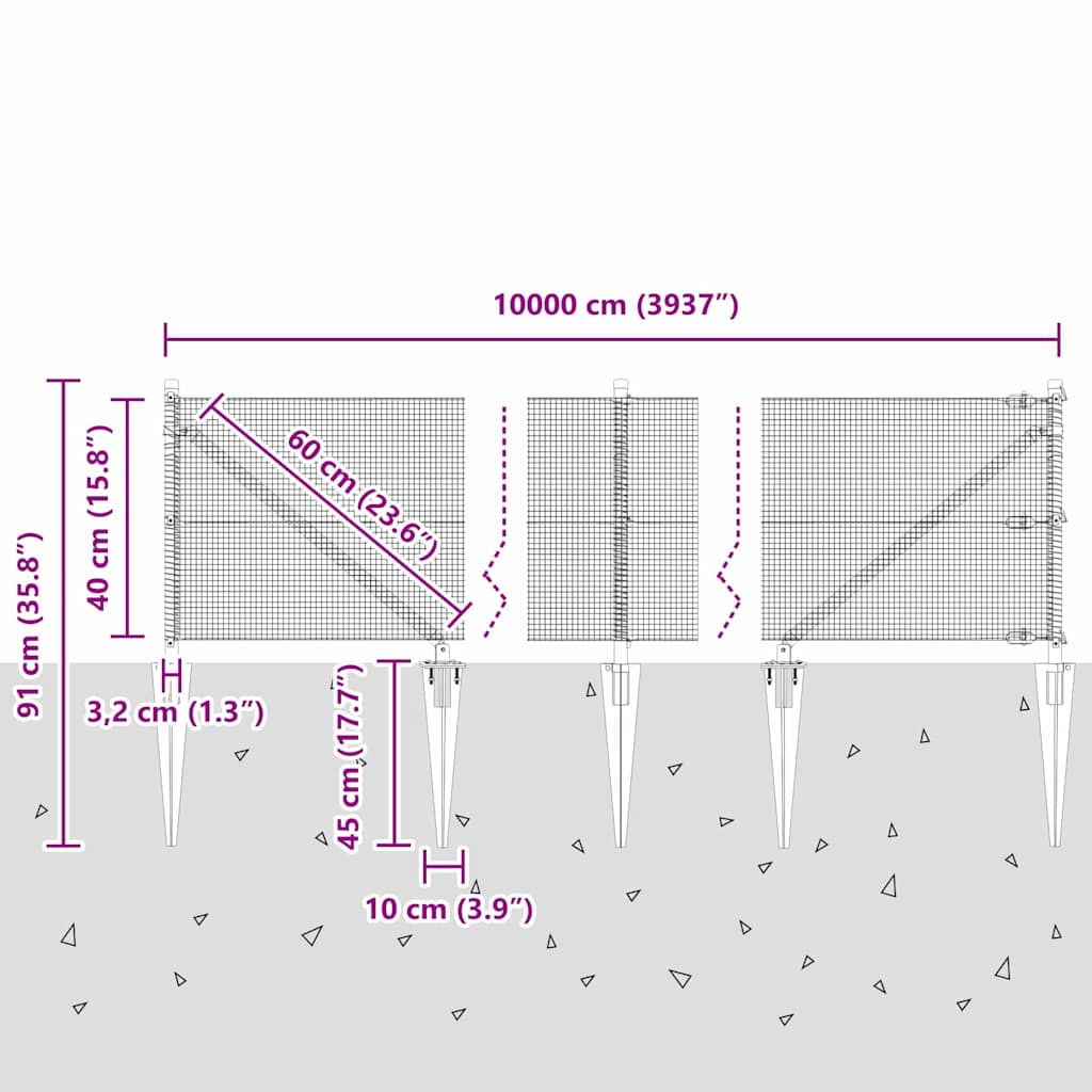Schweißdrahtzaun mit Spikes 100 x 0,4 m (B x H)