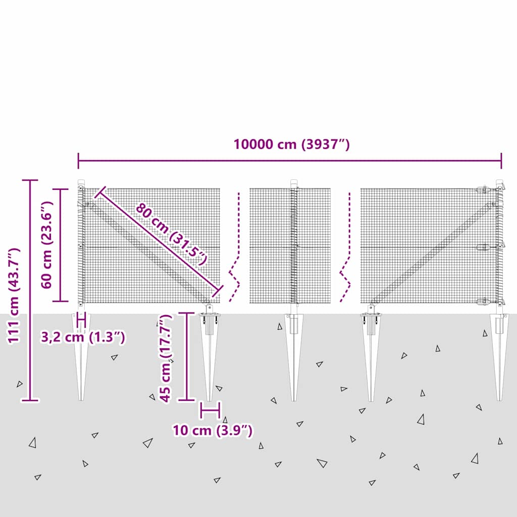 Schweißdrahtzaun mit Spikes 100 x 0,6 m (B x H)