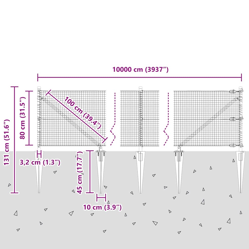 Schweißdrahtzaun mit Spikes 100 x 0,8 m (B x H)
