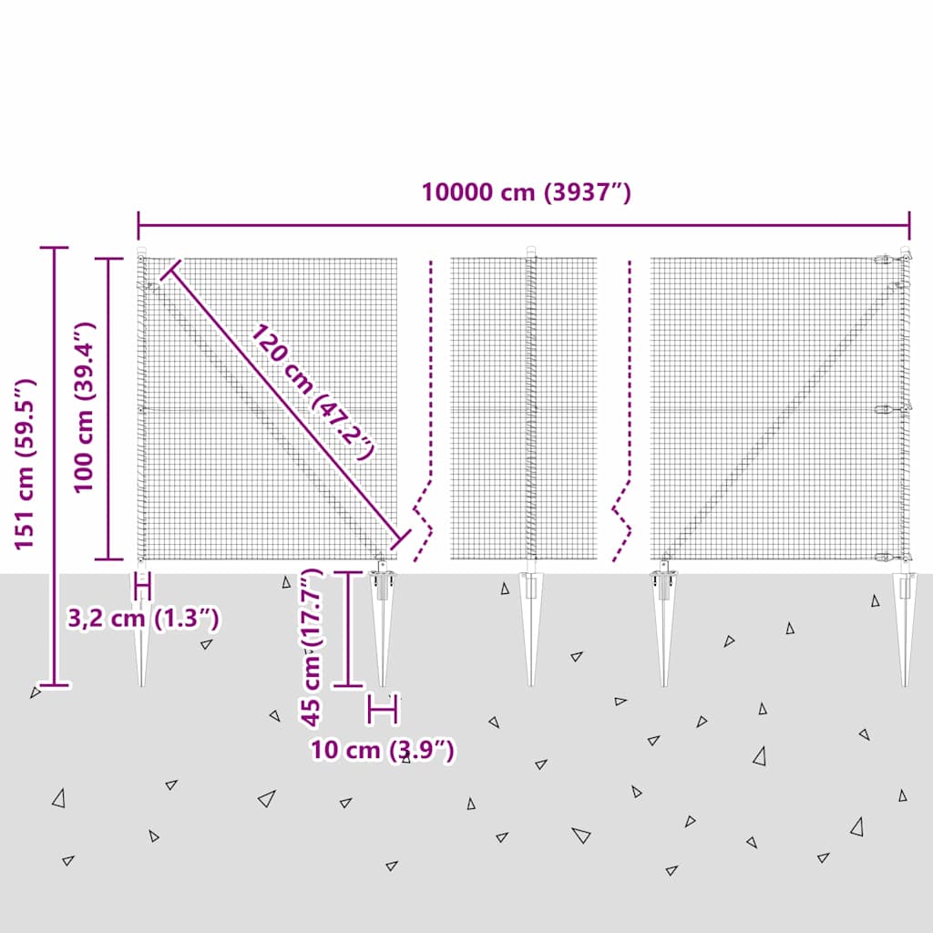 Schweißdrahtzaun mit Spikes 100 x 1 m (B x H)
