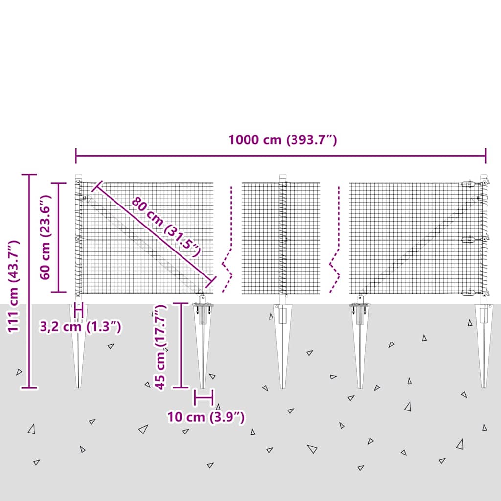 Geschweißter Drahtzaun mit Stacheln 10 x 0,6 m Grün Netz
