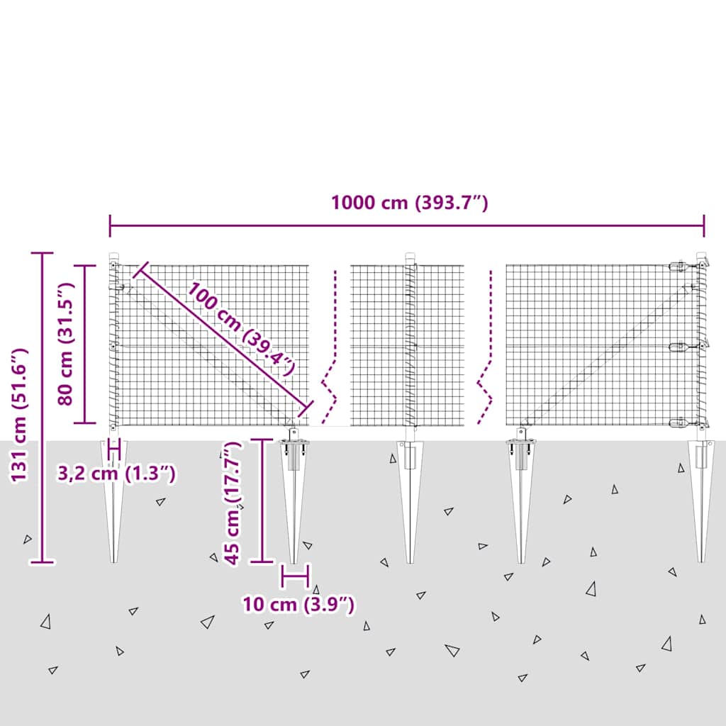 Schweißdrahtzaun mit Spikes 10 x 0,8 m (B x H)